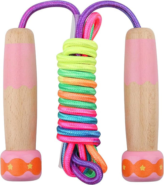 Jump Rope for Kids, Lorvain Adjustable Skipping Rope, Kids Jump Ropes with Wooden Handle for Girls Boys, Weighted Jumping Ropes for Fitness Workout Exercise Outdoor Fun Activity