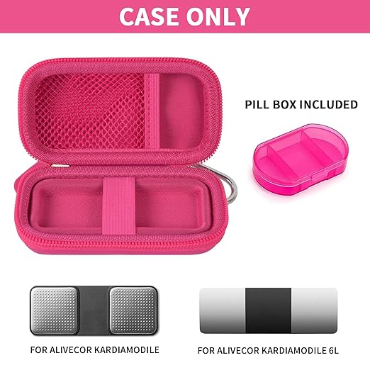Heart Rate Monitor Case for AliveCor for KardiaMobile 6L / 6L Max 1L Personal EKG Monitor Storage Holder for Cardiac Mobile Portable Heart Rate Monitor Bag Organizer (Pill Box Included) Rose Red