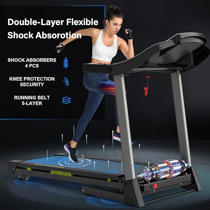 3.5HP Folding Treadmill for Home Use - 330 lb Weight Capacity, 17" Wide Belt, 7.5 MPH Speed, Quiet Motor, LED Display, Heart Rate Monitor - Perfect for Compact Spaces