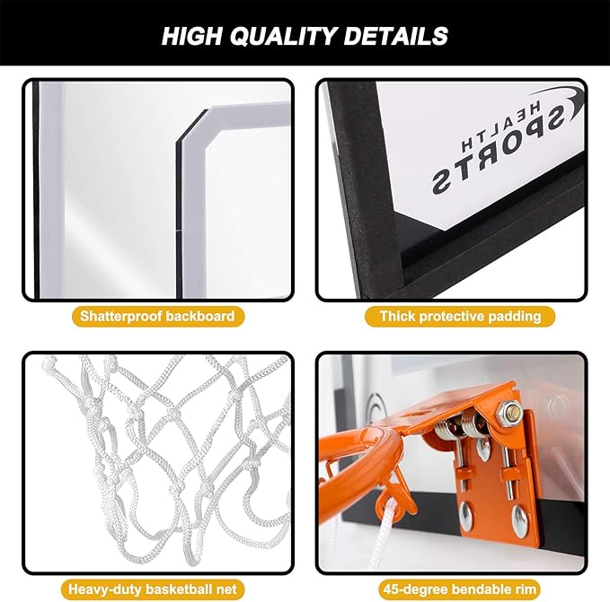 Indoor Mini Basketball Hoop Set Pro with 4 Balls for Kids and Adults for Door & Wall with Complete Basketball Accessories Perfect Christmas Birthday Gifts For Boys Teens