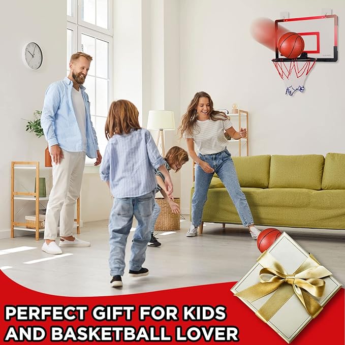 Sosation 2 Pcs Mini Basketball Hoop with 4 Basketball, Sticky Hook, Pump, Indoor No Drilling Basket Ball Hoop Decompress Game for Kid Adult Gift