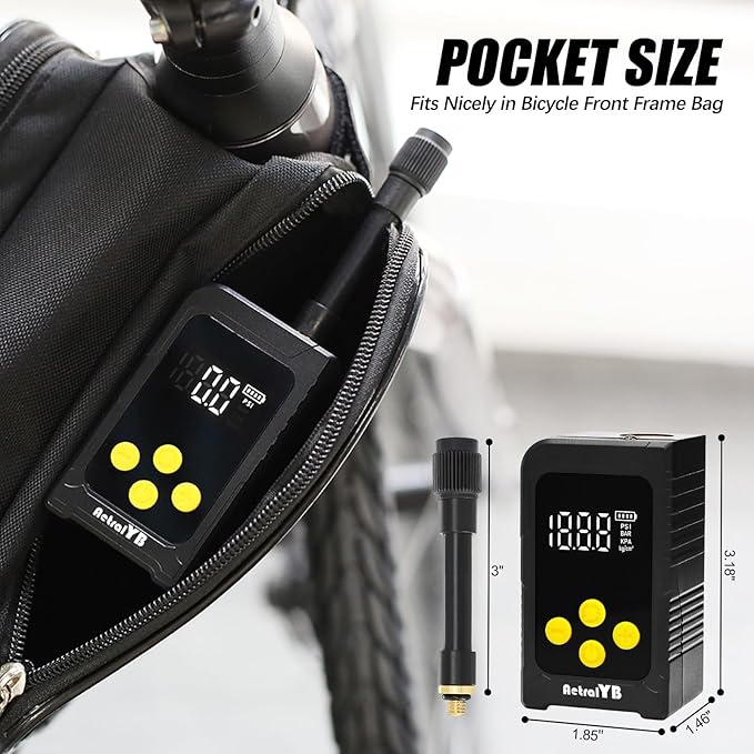 Mini Bike Tire Air Pump,25S Fast Inflate Tire Air Compressor,150PSI Electric Bike Air Pump with Gauge, for Road Bike, Motorcycle, Mountain Bike,Balls