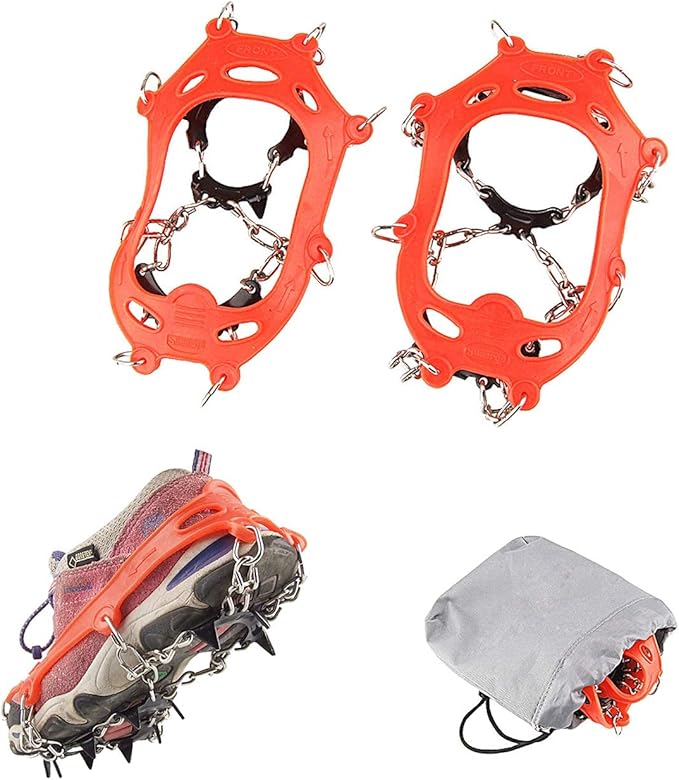 11 Spikes Kids Crampons for Hiking Boots Ice Cleats 11 Teeth Anti Slip Crampons Hiking Climbing Walking Shoes Toddler-Preschool-Gradeschooler-Teens