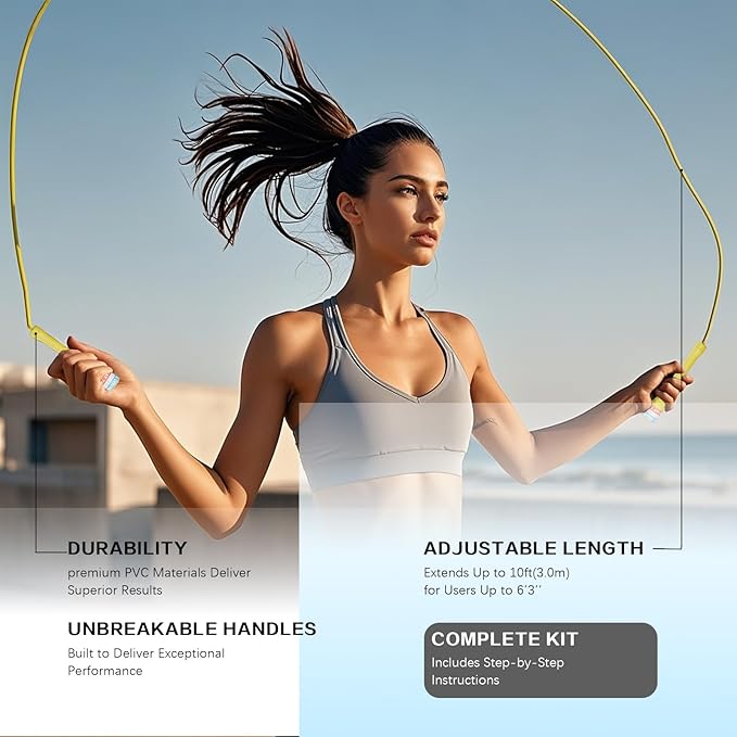 Workout Jump Rope,5mm PVC Jump Rope,Adjustable Length with Shatterproof Handles, Ideal for Beginners & Advanced Athletes, Fitness, Cardio & Boxing