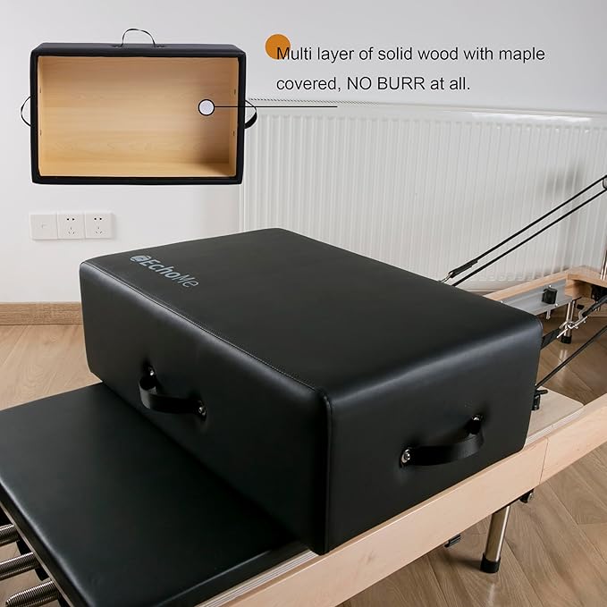 Pilates Sitting Box for Pilates Reformer by EchoMe, Box Pilates Reformer for Home Gym,Professional Studio Use,and Strength Exercises,Pilates Reformer Accessory for Pilates Exercises