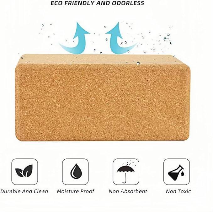 Yoga Block - Fine-Grain Cork Block, Yoga Equipment, Home Gym Accessory, Pilates Tool, Lightweight for Travel, Extra Firm Workout Accessory with Comfortable Edges
