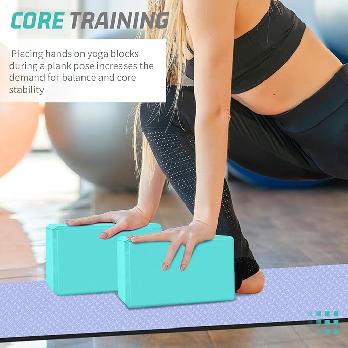 Biguphate Yoga Blocks 2 Pack, EVA Foam Yoga Block Supportive Latex-Free, Non-Slip Exercise Blocks, Yoga Accessories for Pilates, Meditation, Balance, Stretching and Deep Poses