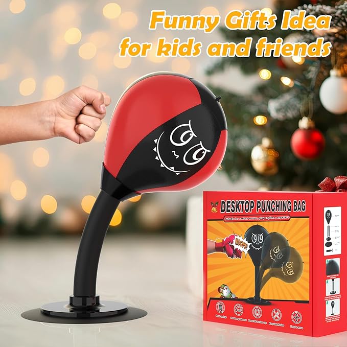 Strong Suction Desktop Punching Bag - Stress Relief Boxing Ball with Upgraded Durable Spring, Secured Office Home Desk Toy Gift for Kids, Friends, and Coworkers