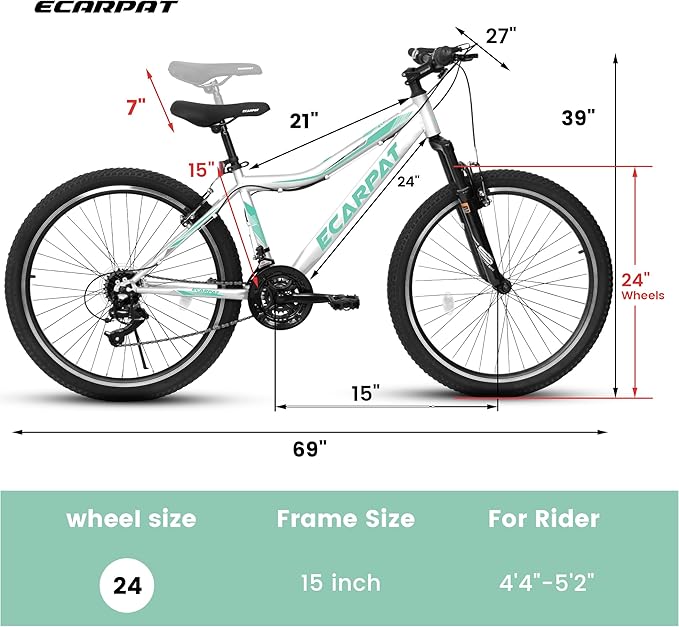 24 26 Inch Women Girls Mountain Bike, Disc/V Brakes 21 Speeds Women Bike, Sturdy Steel Frame and Suspension Fork, Stylish Adult and Teens Bicycle for Urban Trail Snow Commuter