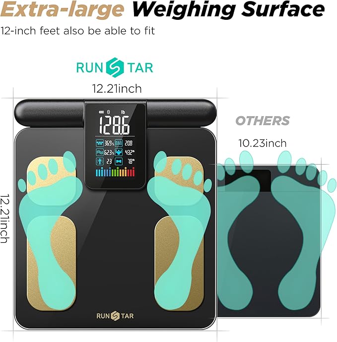 RunStar Scale for Body Weight and Fat Percentage, 8 Electrodes High Precision Digital Scale for BMI 28 Body Composition Measurement, Bathroom Smart Scales with Large Color Display FSA&HSA Eligible