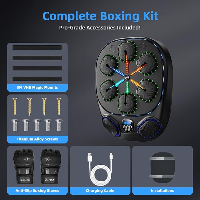 Music Boxing Machine with LED Lights & Bluetooth Speaker – Interactive Punching Bag for Fitness, Rhythm Training & Stress Relief – Home Gym Equipment for Adults