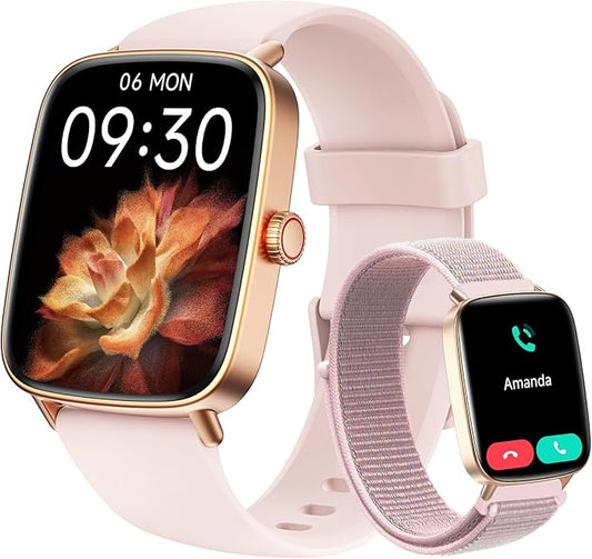 Tensky Smart Watch for Women/Men Android & iPhone, 1.85" Touch Screen Fitness Tracker with Answer/Make Call, IP68 Waterproof Heart Rate/SpO2/Sleep Monitor, Pedometer, 100+ Sport Modes (2 Bands)