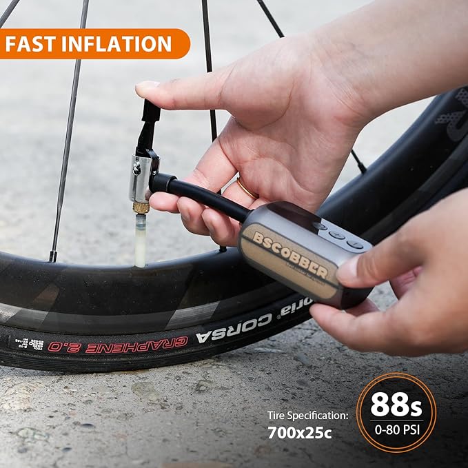 Mini Bike Pump, 100PSI Rechargeable Tiny Air Pump, Portable Floor air Pump with Presta & Schrader Valve for Road Bikes