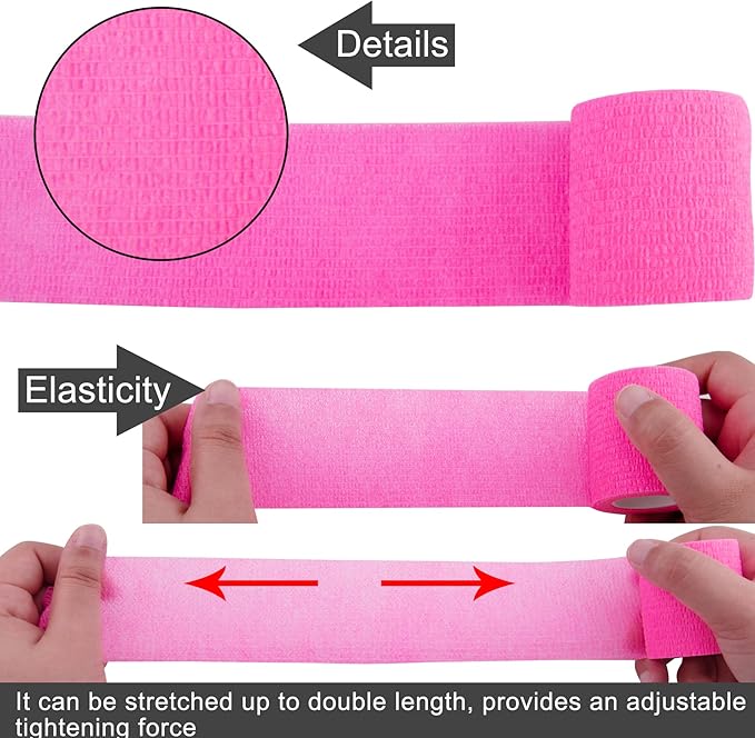 BQTQ 30 Rolls Self Adhesive Bandage, 2 inch Self Adherent Wrap, Stretch Bandages, Self Stick Bandage Wrap Tape for Wrist, Ankle Swelling, Sprains (Neon Pink)
