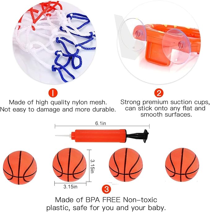 Cyfie Bathroom Basketball Hoop Toddler, 2Pack Basketball Hoop Mini for Bathroom Bedroom, Fun Bathtub Bath Toys with 8 Balls for Kids Girls Boys