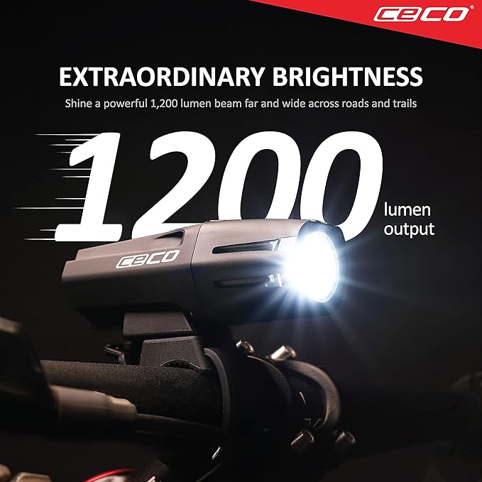 CECO-USA: 1,200 Lumen USB Rechargeable Bike Light – Tough & Durable IP67 Waterproof & FL-1 Impact Resistant– Super Bright Model F1200 Bicycle Headlight – For Commuters, Road Cyclists & Mountain Bikers