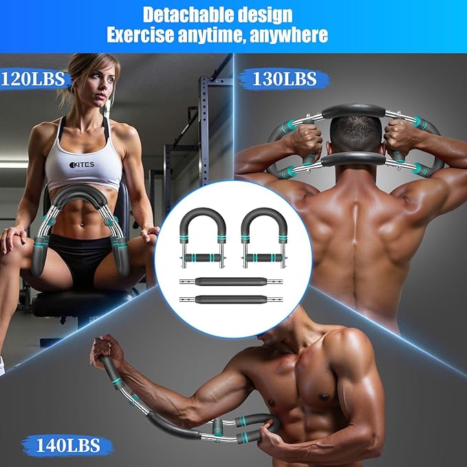 Twister arm Trainer, Adjustable Resistance (60-140 lbs) Chest Workout Equipment,Forearm Power Exercise bar , pectoralis spinalis Device, Portable Detachable Design