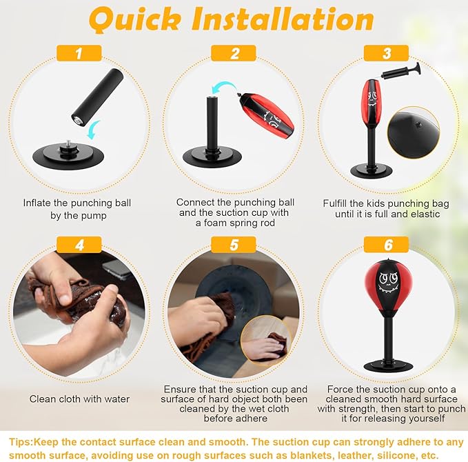 Strong Suction Desktop Punching Bag - Stress Relief Boxing Ball with Upgraded Durable Spring, Secured Office Home Desk Toy Gift for Kids, Friends, and Coworkers