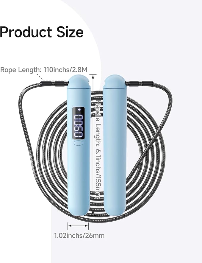 Smart Jump Rope – Customisable Calorie, Count and Time Settings Jump Ropes, Adjustable Steel Wire Skipping Rope with LED Display, for Men Women Fitness and Workout