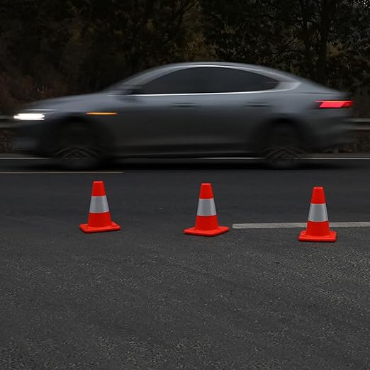 8 Pack All-PVC 1-Piece Traffic Cones, 360° Visible Fluorescent Orange-Red, No Base Separation for Parking, Sports, Driving Training, Construction Events