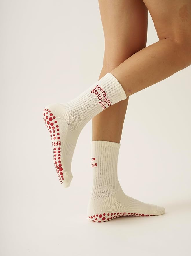 Crew Half Calf Grip Socks, Cutest Fruits Pilates Socks, Ruffle socks, Non-Slip, Barre Yoga Fitness