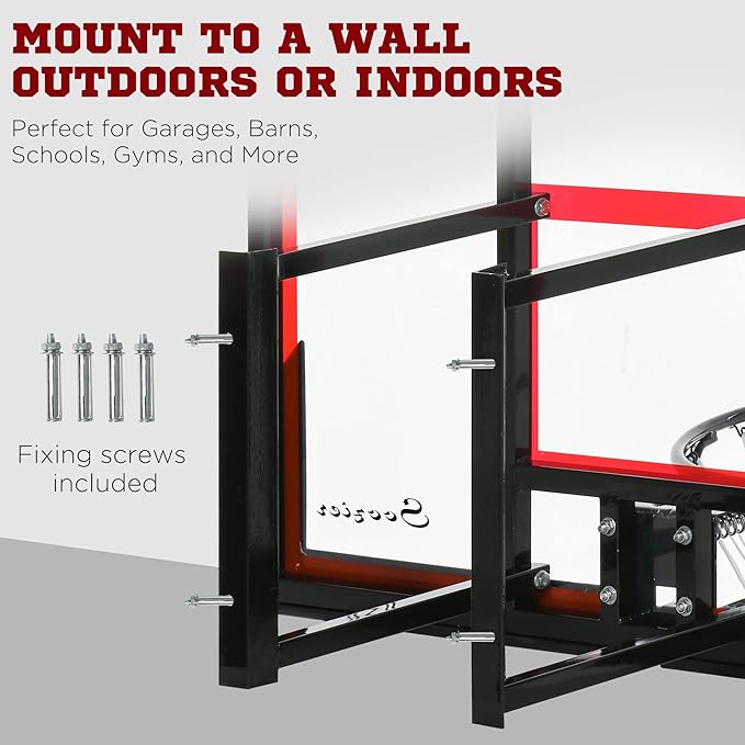 Soozier Wall Mounted Basketball Hoop, Basketball Goal Combo Kit with 43" x 30" Shatter Proof Backboard, Durable Bracket and All Weather Net for Outdoor Use
