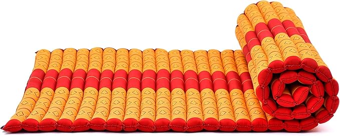 Leewadee - Kapok Roll Mat – Handcrafted Folding Sleep & Relaxation Mattress from Thailand, Ideal as Guest Bed, Camping Mat, Yoga Mat or Traditional Futon, 75 x 39 inches, Orange Red