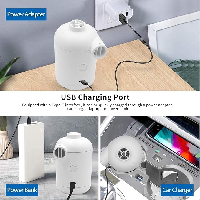 3T6B USB Rechargeable Air Mattress Pumps, Portable Air Pump with 4 Nozzles for Outdoor Camping, Air Mattress, Inflatable Couch, Pool Toy
