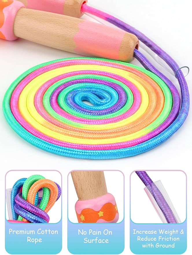 Jump Rope for Kids, Lorvain Adjustable Skipping Rope, Kids Jump Ropes with Wooden Handle for Girls Boys, Weighted Jumping Ropes for Fitness Workout Exercise Outdoor Fun Activity