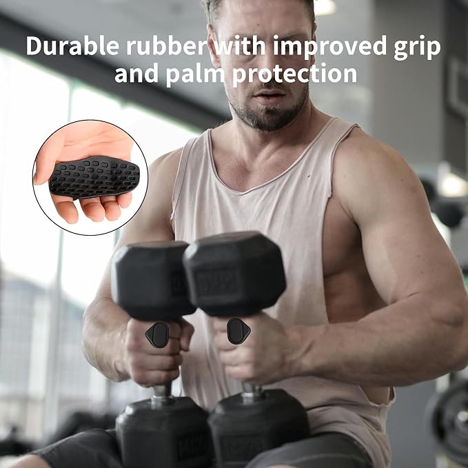 Weight Lifting Grips for Men & Women – 4 Pack Anti-Slip Rubber Gym Grips, Fingerless Workout Gloves for Weightlifting, Pull-Ups, Deadlifts, Dumbbells & Strength Training