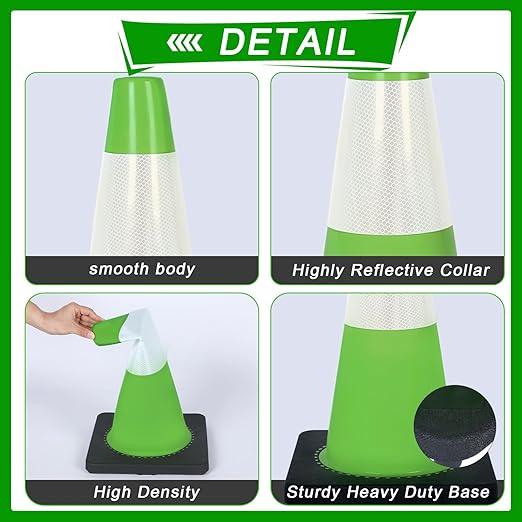 Traffic Safety Cone 18 Inches, with Reflex Collars of Parking Lots, Lane Road Traffic Control Construction Driving Safety Cone 12 Pack Green