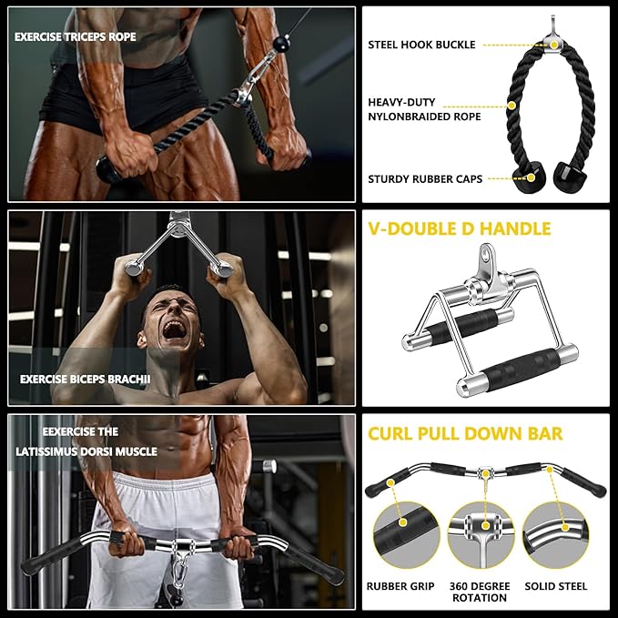 Cable Machine Attachment, LAT Pulldown Attachments, Home Gym Accessories, Triceps Pull Down Attachment