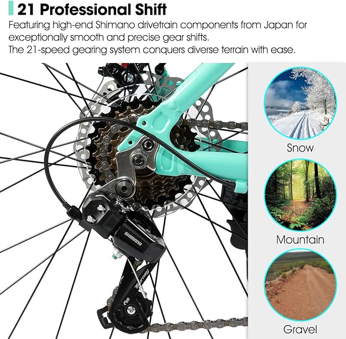 HILAND 26 Inch Mens and Womens Mountain Bike,21 Speed Mountain Bicycle with Dual Disc Brake, Front Suspension Fork, High Carbon Steel Frame Urban Commuter Bike for Adults