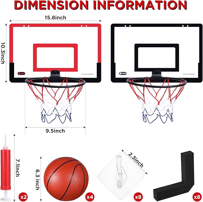 Sosation 2 Pcs Mini Basketball Hoop with 4 Basketball, Sticky Hook, Pump, Indoor No Drilling Basket Ball Hoop Decompress Game for Kid Adult Gift