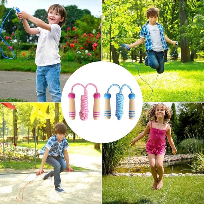 Jump Rope for Kids, Lorvain Adjustable Skipping Rope, Kids Jump Ropes with Wooden Handle for Girls Boys, Weighted Jumping Ropes for Fitness Workout Exercise Outdoor Fun Activity