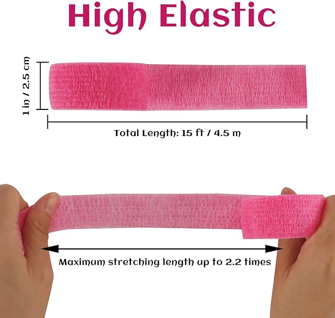 24 Rolls Elastic Self Adhesive Bandage Wrap 1 Inch, Breathable Non Woven Cohesive Bandage, Vet Wrap for Dogs, Ankle Sprains Swelling Medical First Aid Tape, Sports Athletic Tape Hot Pink