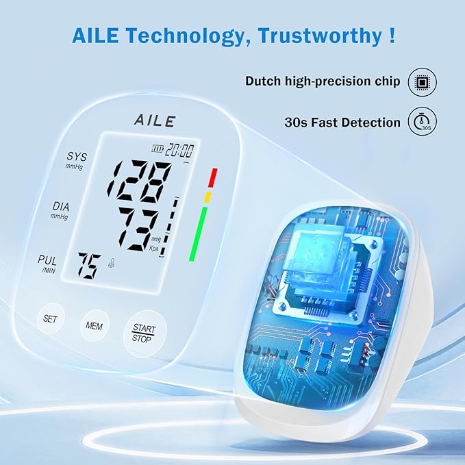 AILE Blood Pressure Monitor, Blood Pressure Machine Upper Arm Large Cuff(8.7"-16.5"), High Automatic Blood Pressure Monitors Cuff for Home Use, (BP) Manual Arm Blood Pressure Monitors, 2 * 99 Memory