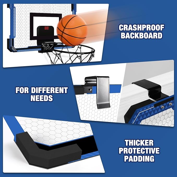 Indoor Mini Basketball Hoop for Door - Over The Door Basketball Mini Hoop with Scoreboard & 3 Balls, Foldable Basketball Hoop for Wall & Room Basketball Toy Gift for Boy Kids Teens