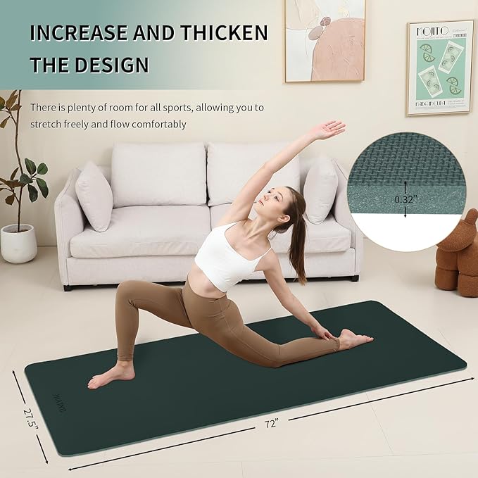 Yoga Mat Extra thick 8mm Exercise mat, Soft Lightweight TPE Fitness Mat with strap, High Elasticity, Anti-fatigue,non-slip mat for Women, Yoga, Camping, Travel, Gym & Outdoor | 72"L x 0.32"Th