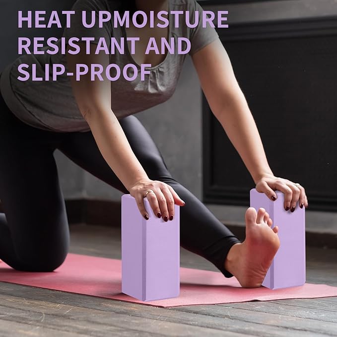 Yoga Block 2 Pack 9"x6"x3", Sturdy Yoga Foam Blocks, High Density & Non Slip Surface for Pilates & Stretching, Fitness Accessories for Stability & Balance