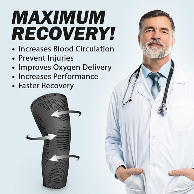 POWERLIX Knee Compression Sleeve - Best Knee Brace for Knee Pain for Men & Women – Knee Support for Running, Basketball, Volleyball, Weightlifting, Gym, Workout, Sports - (Gray XL)