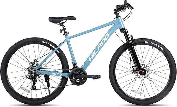 HILAND 26 Inch Mens and Womens Mountain Bike,21 Speed Mountain Bicycle with Dual Disc Brake, Front Suspension Fork, High Carbon Steel Frame Urban Commuter Bike for Adults
