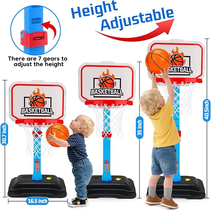 Toddler Basketball Indoor Toys for Age 1-3, Mini Adjustable Kids Basketball Hoops with Ball Pump Outdoor Pool Basketball Goal Sports Outside Play Toys for 1 2 Year Old Baby Boys Girls Birthday Gifts