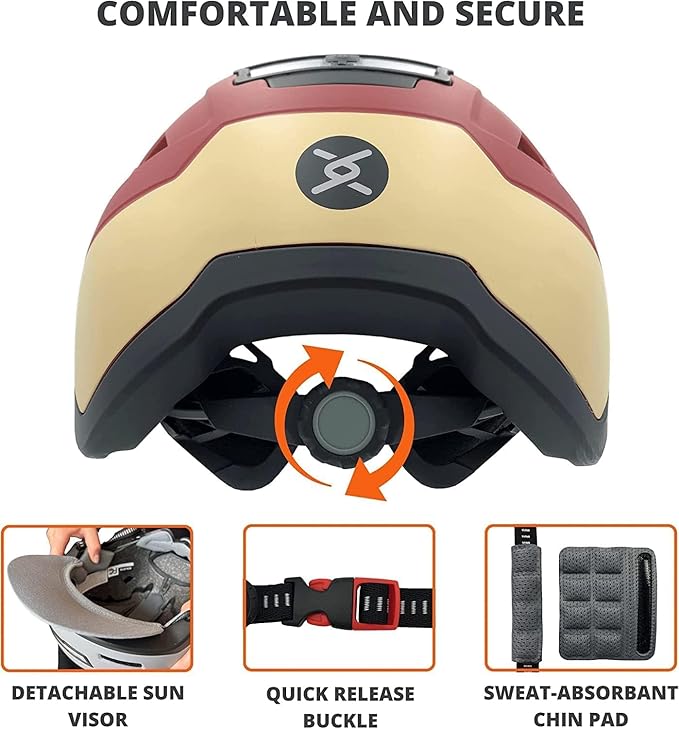 Bike Helmet with LED Lights - Urban Bicycle Helmet for Adults, Men & Women - CPSC & NTA-8776 Dual Certified - Class 3 E-Bikes, Scooters, Onewheel, Commuter, Mountain