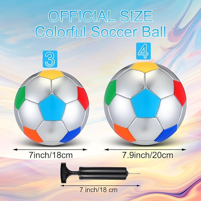 Retisee 2 Pcs Rainbow Soccer Ball with Pump Official Size Indoor Outdoor Soft Inflatable Soccer Sport for Child Teen Adult for Practice Game