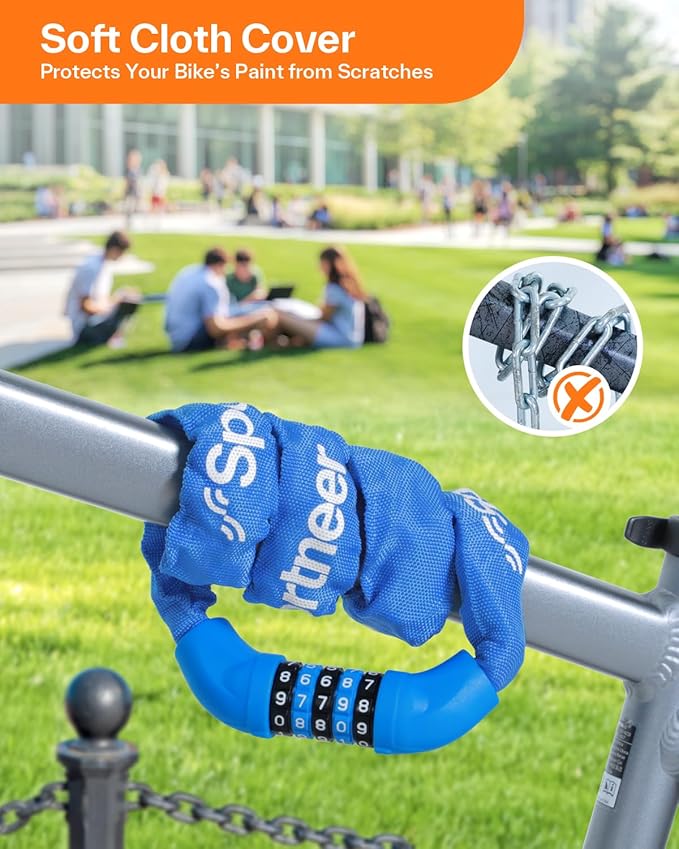 Sportneer Bike Lock: 5 Digit Combination High Security Anti Theft Bike Chain Lock - 3.2/3.6/4ft Heavy Duty Keyless Bicycle Lock for Bike, Motorcycle, Scooter, Door & Gate - 4/6mm Thick, Easy to Use