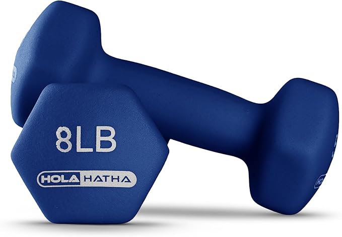 HolaHatha 2, 3, 5, 8, and 10 Pound Neoprene Dumbbell Free Hand Weight Set with Rack, Ideal for Home Exercises to Gain Tone and Definition, Pastel