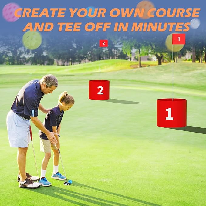 FOOING Golf Games, Golf Yard Set with LED Light, Portable Golf Practice Outdoor Games 6 Hole Set, Golf Simulators for Home Adults Kids Lawn, Beach, Yard, Camping