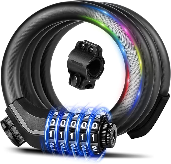 Bike Lock Cable with Combination,High Security 5-Digit Resettable Combination Bicycle Lock Anti-Theft, with Mounting Bracket for Bikes and Scooters