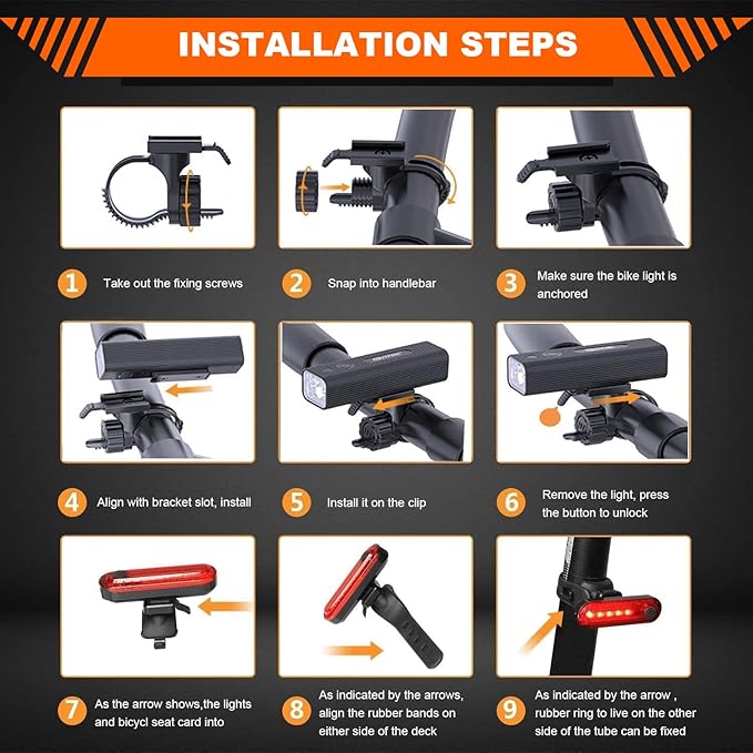 Bike Lights for Night Riding USB Bike Light Set, Bicycle Front Headlight and Back Taillight, 3/5 Light Modes,for Road Cycling